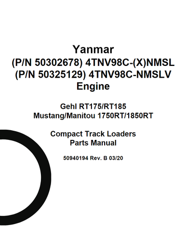 YANMAR TIER 4 4TNV98C-NMSL ENGINE PARTS CATALOGUE MANUAL 50940194 - PDF FILE