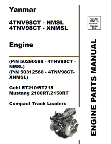 Yanmar Tier 4 4TNV98CT-NMSL, 4TNV98CT-XNMSL Engine Parts Catalogue Manual - PDF File Download