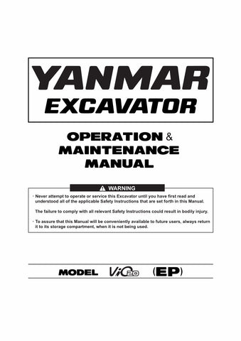 Download Complete Operation & Maintenance Manual For Yanmar ViO20 (EP) Excavator | Serial Number - 25501 & Above