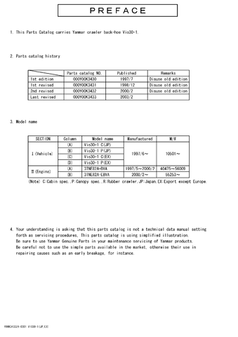 Yanmar Vio30 Crawler Backhoe Parts Catalogue Manual - PDF File