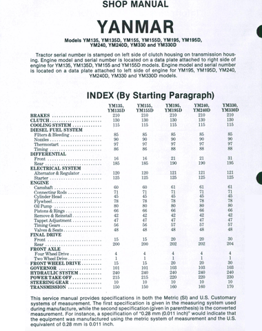 Yanmar YM135-330 Tractor Service Repair Manual - PDF File