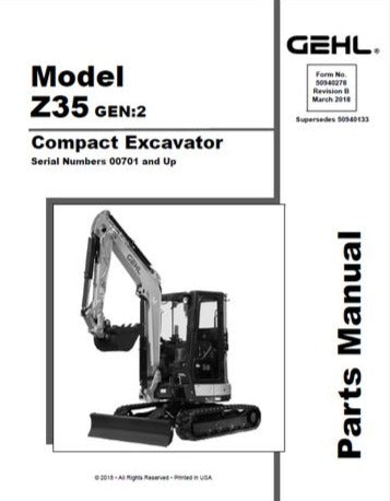 Z35 - Gehl (GEN 2) Compact Excavator Parts Manual PDF Download