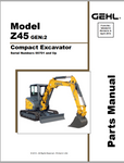 Z45 (GEN 2) - Gehl Compact Excavator Parts Catalog Manual PDF Download