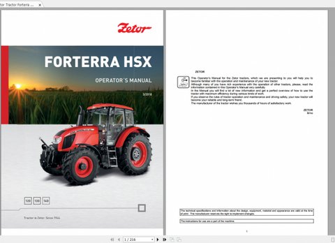 Unlock the full potential of your Zetor Forterra HSX tractor with the comprehensive Operator’s Manual for models 120, 130, and 140 (2018). This PDF file is an essential resource for both new and experienced operators,