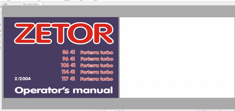 Unlock the full potential of your Zetor Forterra Turbo tractor with our comprehensive Operator’s Manual, available in a convenient PDF format. This essential guide covers models 86-41, 96-41, 106-41, 114-41, and 117-41, ensuring you have all the information you need at your fingertips.