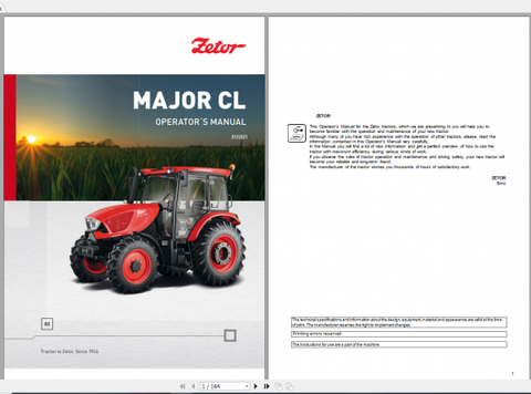 Discover the essential ZETOR TRACTOR MAJOR CL, 80 (2021) Operator’s Manual, 