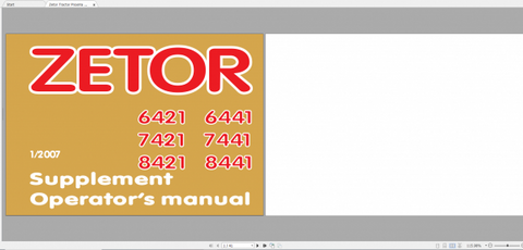 Enhance your operational efficiency with the ZETOR TRACTOR PROXIMA 6421-8441 TIER III (2007) Supplement Operator’s Manual. This comprehensive PDF file serves as an essential resource for both new and experienced operators,