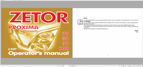 Discover the essential ZETOR TRACTOR PROXIMA 70, 80, 90, 100 (2017) Operator’s Manual, now available in a convenient PDF format. This comprehensive guide is designed to enhance your understanding of your tractor's features,