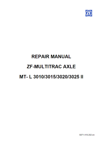 ZF Multitrack Axle MT-L 3010, 3015, 3020, 3025 II Service Repair Manual 50940485A