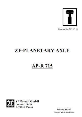 ZF Planetary Axle AP-R 715 Service Repair Manual 918363