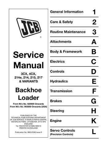JCB 3CX, 4CX, 214E, 214, 215, 217 & VARIANT SERVICE MANUAL - 9803/3280