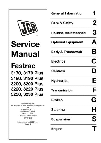 JCB 3170, 3190, 3200, 3220, 3230 (PLUS) FASTRAC SERVICE MANUAL - 9803/8030