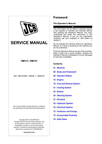 JCB VM117, VM137 VIBROMAX SERVICE MANUAL - EN – 9813/3300 – ISSUE 1 – 09/2015