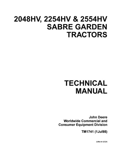 John Deere 2048HV, 2254HV, 2554HV Sabre Garden Tractor Technical Manual TM1741 - PDF File Download