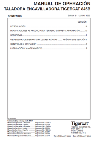 Tigercat L845B Feller Buncher User Manual