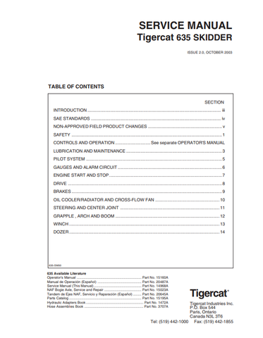 Tigercat 635 Skidder Service Repair Manual (15160A) - PDF File Download 