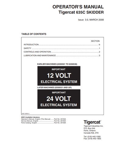 Tigercat 635C Skidder Operator's Manual (25729A) - PDF File Download 