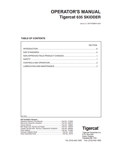 Tigercat 635 Skidder Operator's Manual (15160A) - PDF File Download 