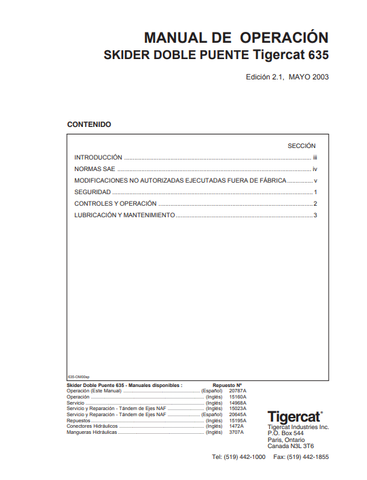 Tigercat 635 Skidder Operator's Manual (20787A) - PDF File Download 