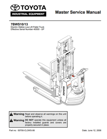 Toyota 7BWS10-13 Forklift Service Repair Manual - PDF File Download