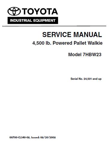 Toyota 7HBW23 Electric Powered Forklift Service Repair Manual - PDF File Download