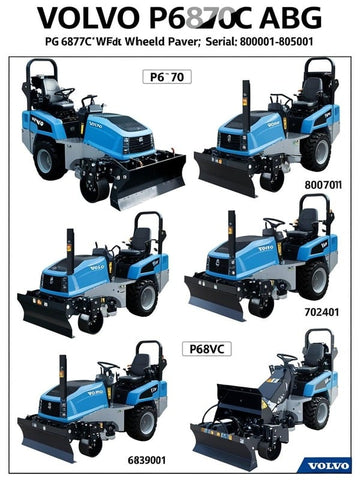 VOLVO P6870C ABG WHEELED PAVER PARTS CATALOG MANUAL SN 800001-805001 - PDF FILE