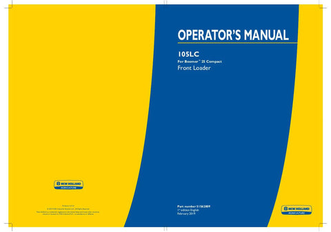 105LC Front Loader – for Boomer 25 Compact New Holland Operator's Manual 51562809 Download PDF - Manual labs
