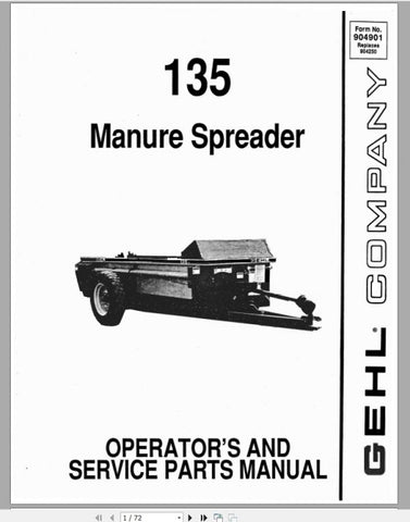 135 - Gehl Manure Spreader Operator’s and Service Parts Catalog Manual - Manual labs