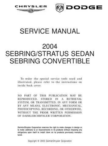 2004 Chrysler JR Sebring / Stratus Sedan and Convertible Workshop Service Repair Manual - Manual labs