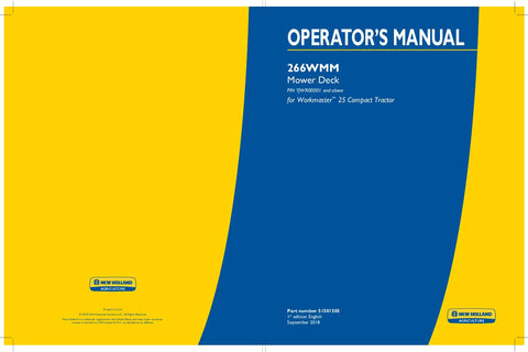 266WMM Mower Deck for Workmaster 25 Compact Tractor - New Holland Operator's Manual 51501505 Download PDF - Manual labs