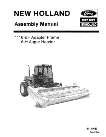 1116BF, 1116H New Holland Adapter Frame Operator's Manual 41111620 Download PDF - Manual labs