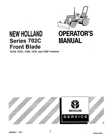 1120, 1215, 1220, 702C, TC18, TC21 - New Holland Operator's Manual 42070217 Download PDF - Manual labs