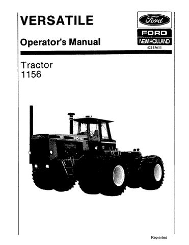 1156 Versatile Tractor - New Holland Operator's Manual 42115611 Download PDF - Manual labs