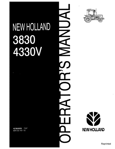 3830, 4330v Tractor - New Holland Operator's Manual 42383020 Download PDF - Manual labs