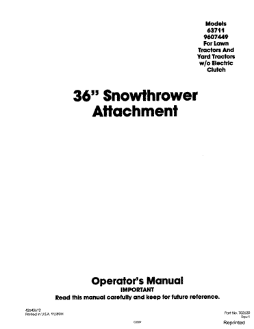 36 Inch Snow Thrower lawn and yard Tractors without Electric Clutch - New Holland operator's Manual 42643612 Download PDF - Manual labs