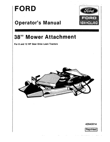 38 Inches Mower Attachment for 8 and 12 HP Gear Drive Lawn Tractor SE 4717 - New Holland Operator's Manual 42643814 Download PDF - Manual labs