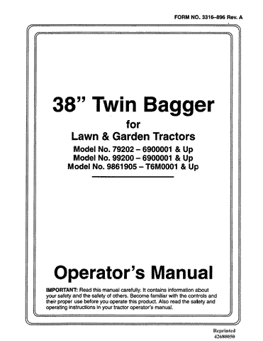 38 Inch Twin Bagger on Lawn & Garden Tractors OM 9861905 Manual - New Holland Operator's Manual 42680050 Download PDF - Manual labs