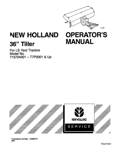 36 Inch Tiller OM For LS Yard Tractors - New Holland Operator's Manual 42680070 Download PDF - Manual labs
