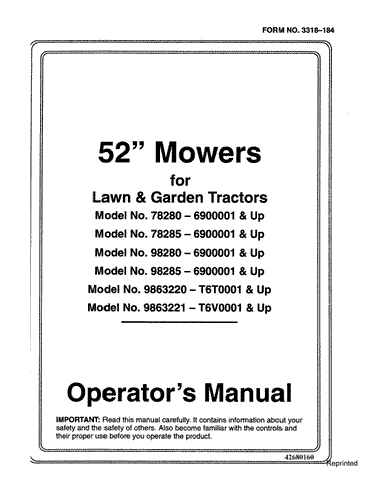 52 Inch Mowers For Lawn and Garden Tractors - New Holland Operator's Manual 42680160 download PDF - Manual labs