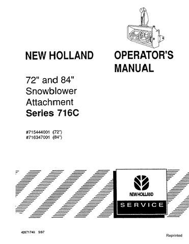72 & 84 Inch For Series 716C Snowblwr Attachment - New Holland Operator's Manual 42871740 Download PDF - Manual labs