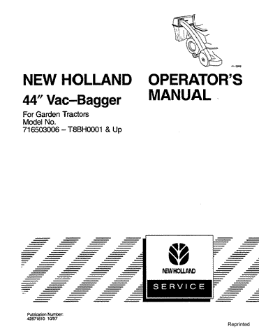 44 Inch Vac-bagger For Garden Tractors - New Holland Operator's Manual 42871810 Download PDF - Manual labs