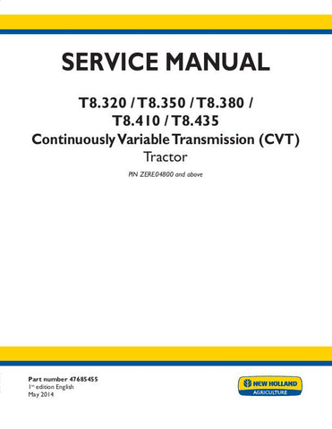 New Holland T8.320, T8.350, T8.380, T8.410, T8.435 Tractor Service Repair Manual 47685450 - Manual labs