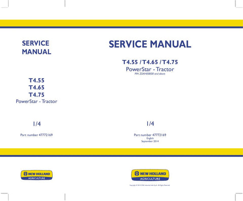 New Holland T4.55, T4.65, T4.75 Tractor Service Repair Manual 47772169 - Manual labs