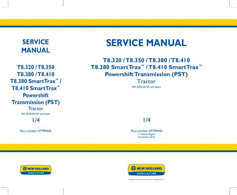 New Holland T8.320, T8.350, T8.380, T8.410, T8.435 Tractor Service Repair Manual 47799440 - Manual labs