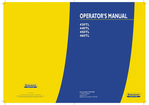 430TL, 440TL, 450TL, 460TL Front loader - New Holland Operator's Manual 47916405 Download PDF - Manual labs