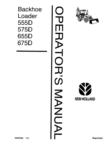 555D, 575D, 655D, 675D Trac.Ldr.Bckhoe - New Holland Operator's Manual 42055526 Download PDF - Manual labs