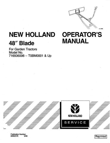 48 Inch Dozer Blade for Garden Tractors - New Holland Operator's Manual 86602578 Download PDF - Manual labs