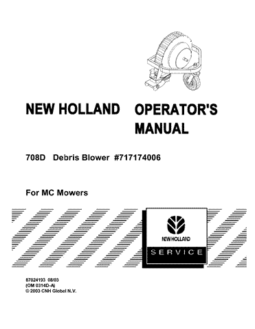 708D Debris Blower for MC Mowers - New Holland Operator's Manual 87024193 Download PDF - Manual labs