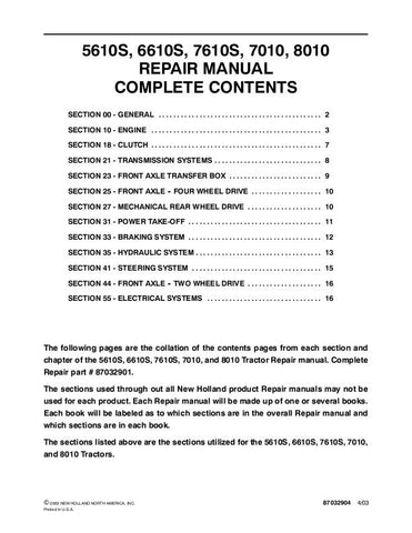 New Holland 5610S, 6610S, 7010, 7610S, 7810S, 8010 Tractor Service Repair Manual 87032901 - Manual labs