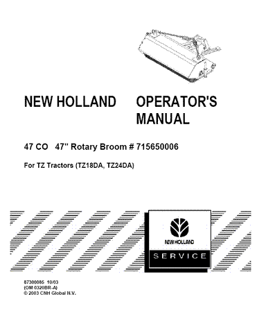 47CO 47` Rotary Broom for TZ18da & TZ24da - New Holland Operator's Manual 87300085 Download PDF - Manual labs